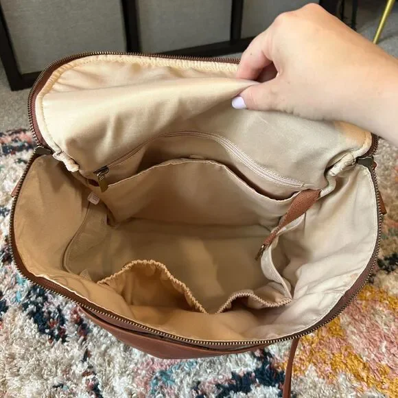 Azaria Luxe La Mère Backpack Grand Brown Leather Baby Diaper Bag - Picture 11 of 13